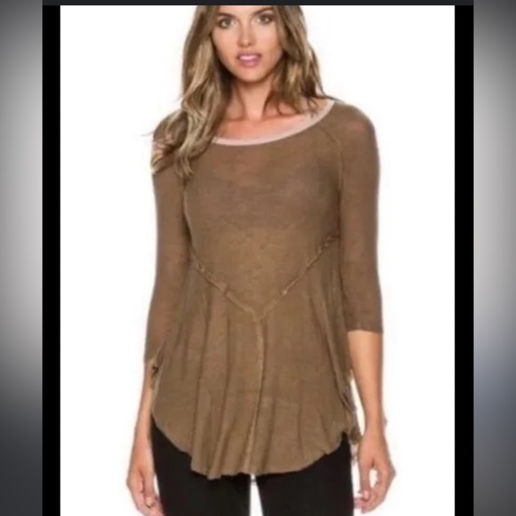 Free People small brown weekend crewneck layering top sage lavender - Picture 1 of 4